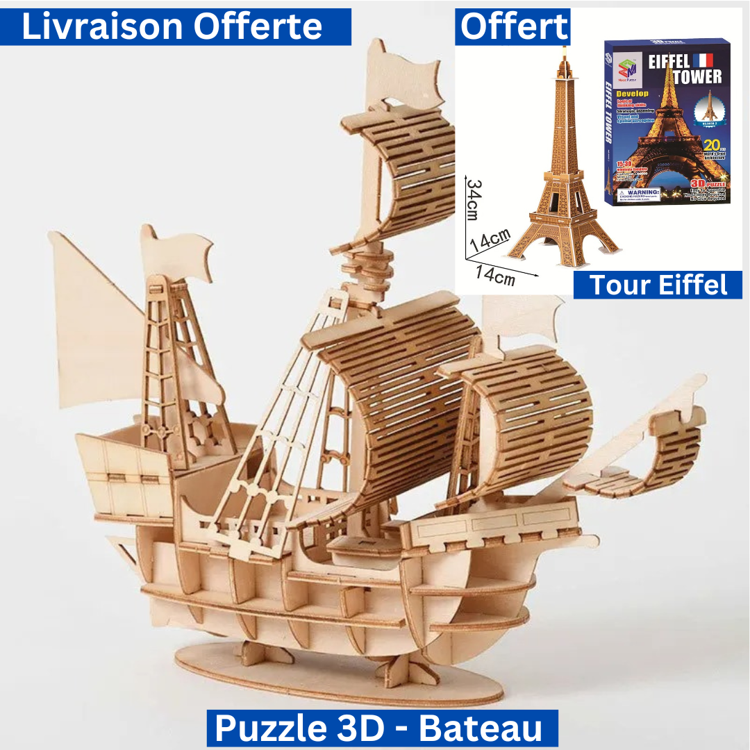 Promotion : 1 Acheté = 1 Offert : Puzzle 3D en bois - Bateau