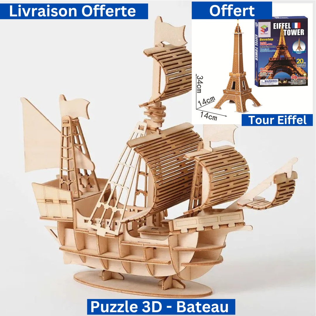 Promotion : 1 Acheté = 1 Offert : Puzzle 3D en bois - Bateau